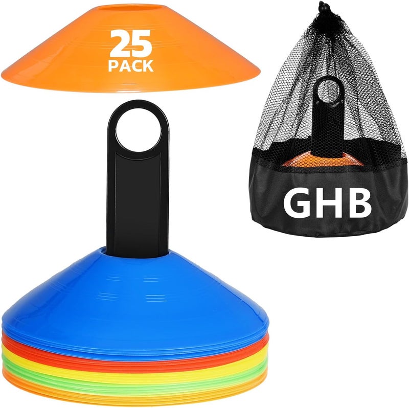 GHB Soccer Cones 25/50/100 Pack Disc Soccer Sport Cones Training Field Marker Agility Cones for Traffic, Basketball, Coaching, Practice Equipment Includes Cone Drills Guide - Image 1